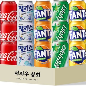 서지우상회 탄산 음료 5종 세트 콜라 3개 밀키스 3개 오렌지 3개 칠성 사이다 3개 파인애플 3개 총 15개, 355ml