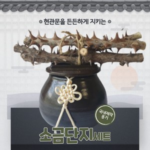 현관 문 앞 미니 재물복 소금항아리+엄나무 세트 재물복 소금단지 옹기 항아리, 2호 패키지(2호 항아리+소금주머니+엄나무), 1세트