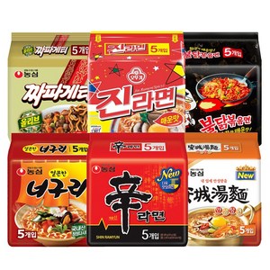 올따옴 멀티라면기획 (신라면5+안성5+너구리5+짜파5+진매5+불닭5)+라면사리1, 1세트