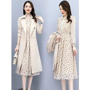 2024년 S/S 트렌치코트 원피스 2종 세트 고급감 슬림핏 기품 있는 서양식 정장 스커트