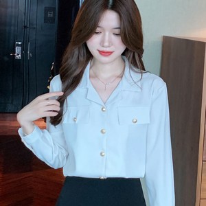 코디코치 여성 카라 베이직 심플 쉬폰 긴팔 블라우스 셔츠