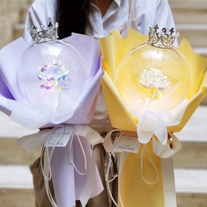 라알레그리아 LED 홀로그램 장미 티아라 왕관 꽃풍선 꽃다발 레터링풍선 풍선꽃다발 선물 졸업식 입학식 발표회 연주회 학예회 유치원 어린이집 꽃선물 행사 단체, 라벤더 티아라 꽃풍선 꽃다발