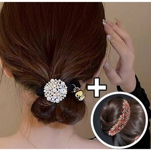 큐빅 올림머리 당고머리 와이어 헤어핀 진주 곱창밴드 똥머리 스크런치 혼주 머리끈 2종세트