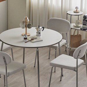퍼니코 오프 원형 4인용 식탁세트 1000 (의자4 포함), 오프 화이트, 스카 아쿠아 패브릭 체어 4개