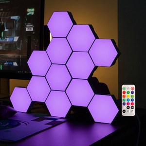 Meyuge 터치 led 인테리어무드등 DIY 조립식 벽조명 스마트 RGB 조명, 터치+리모트, 12PCS, 터치+리모트 * 12PCS