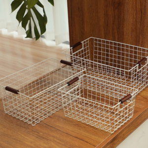 빌리브 와이어 바스켓 철제 수납 바구니, 1개, 화이트, M