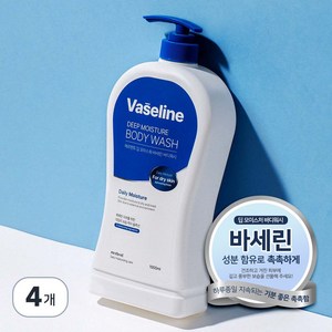 메르헨트 딥 모이스춰 바세린 대용량 바디워시 약산성 대용량 퍼퓸 향좋은 바디클렌저 샤워젤, 4개, 1L