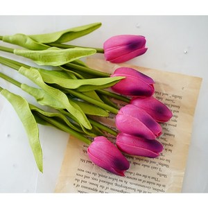 [꾸민뜰] 망고 튤립 조화 인테리어 조화꽃 5p, 핑크퍼플 5p, 5개