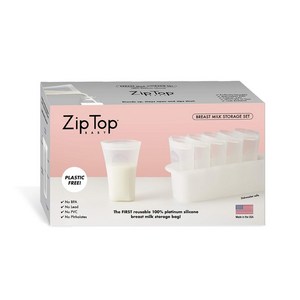 집탑 ZipTop 플래티넘 실리콘 모유 보관함 6개 세트, 우유팩 + 트레이 세트