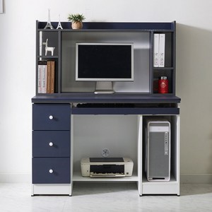 이지웍스 광폭 컴퓨터책상+책꽂이 세트 / 입식책상 깊이 50cm 와이드상판 본체 완벽수납, 네이비