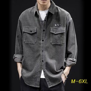 빅사이즈M-6XL~ 남성 코듀로이 아우터 셔츠 루즈핏 캐주얼 양포켓 봄 가을 카라셔츠 긴팔 남방