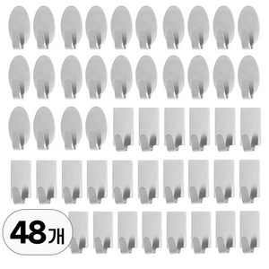 48개 세트 접착식 벽걸이 스텐 후크 벽에 붙이는 강력 벽 옷걸이 무타공 접착 고리 모던 욕실 부착 형 벽후크 훅 행거 걸이, R09061S(48개입, 1세트