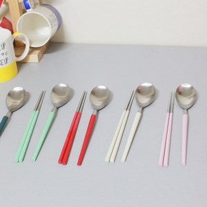 골든벨 칼라풀 수저 젓가락 세트 숟가락 핑크 화이트 레드 민트 그린 블랙, 1개