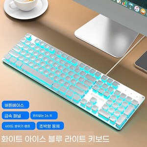 EWEADN 710 무소음키보드 LED 기계식 유선 일반형 108키 키보드, 기계적 감촉, 화이트 블루레이