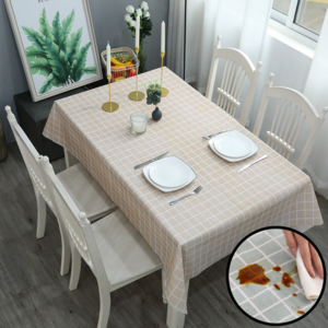 베리버터 오염방지 모던 체크 방수 식탁보, 1개, 4인(180 x 137cm), 브라운