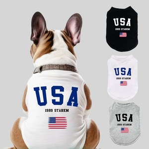 버닝오스 USA 강아지 옷 반려동물 티셔츠, 1개, 화이트