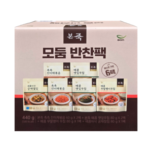 본죽 모둠 반찬팩 진미채 깻잎 궁채절임 무말랭이, 1세트, 440g