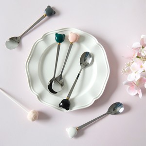 귀여운 곰돌이 티스푼 1p 커피스푼 디저트 스푼, 화이트, 1개