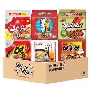 [모아무아] 종합 봉지라면세트 6종 (진라면+열라면+배홍동쫄쫄면+사리곰탕+짜파게티+너구리)