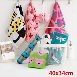 북유럽풍 순면거즈 주방타올 핸드 타월 면행주 어린이집 손수건 일러스트행주 답례품 77종 40cm x 34cm, 얼룩 고양이 (오렌지), 1개