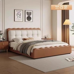 루스리더 프렌치식 럭셔리 푹신푹신 쿠션 원목 PU 가죽 침대 (메트리스 제외) MG5, 브라운