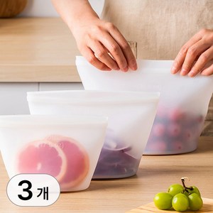 투데이리빙 3개입 세트 프리미엄 실리콘 지퍼백 다회용 3종 밀폐 용기 500 1000 1500 다용도 스탠드 실리콘백 냉장고 정리 스탠딩 저장팩 전자렌지 전자레인지 사용 가능, 3개
