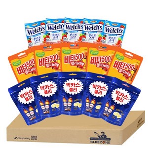 블루존 간식 젤리 선물세트 박카스 젤리 50g 5개 + 광동비타500 젤리 48g 5개 + 농심웰치스 젤리 믹스후르츠 25g x 5개입, 1세트