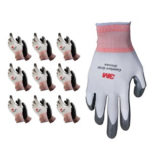 3M 컴포트그립 컬러 NBR 코팅 작업 장갑 10개입 / Comfot Gip Safety Gloves 10pais, L, 그레이, 10개