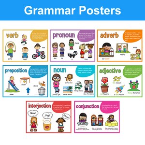 8 PCS Grammar 아이들 포스터 교실 장식 영어 배우기 교육용 포스터, 8 posters