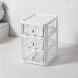 허브코코 미니 토끼 서랍 데스크정리함, 소형 3단, 1개, 화이트