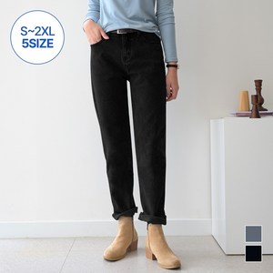 데일리앤 치어링 S-2XL 여성 겨울 기모 청바지 일자핏 세미배기 스판 히든밴딩 데님 연청 블랙진