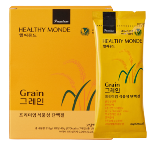 국가대표 선수가 섭취하는 헬씨몽드 프리미엄 식물성 단백질 그레인맛 휴대용스틱, 1박스, 315g