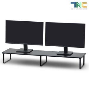 7NC 울트라형 듀얼 모니터받침대 가로1100x폭310mm 초대형 높은 모니터선반 우드, 1개, 15cm눈높이_(37B)블랙