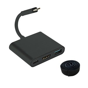 Baraem 3in1 HDMI C타입 3.1 고화질 케이블 허브 + 양면 벨크로 찍찍이 테이프 2M, 블랙