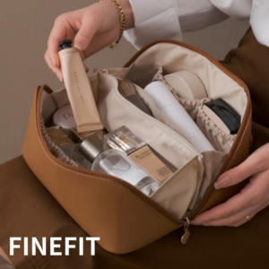 파인핏 대형 여행용 메이크업 화장품 파우치, 1개, 브라운