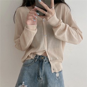 여성 시스루 레이어드 가디건 브이넥 루즈핏 데일리