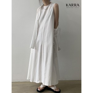 카라 KARRA 린넨터치슬리브리스롱원피스 A3F0975