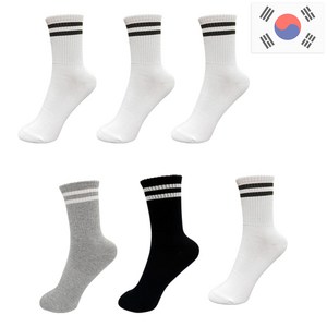 비바슈슈 남성용 더블 쿠션 러닝 스포츠 스트라이프 장목 양말 6켤례 (250~270mm)