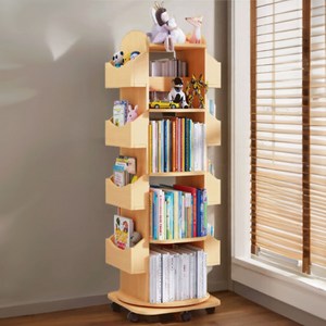 템보르 견고한 이동식 수납공간 회전책장 360도 원형 원목 책꽃이 수납장 교구장 대용량 거실 2단 3단 4단, 무코팅
