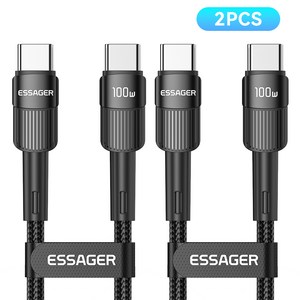 Essager 100W 5A C타입 초고속 충전 케이블, 블랙, 1m, 1개