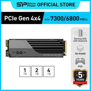 실리콘파워 XS70 히트싱크 NVMe M.2 PCIe Gen 4x4 SSD PS5 호환 up to 7300MB/s, 4TB, 4TB