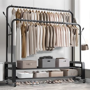 모파인 더블 스탠드 행거 스탠드 옷걸이 행거 드레스룸 시스템 행거 튼튼한 철제 2단 행거 옷장 행거 선반행거 이동식 행거 2단, 블랙, 일반형