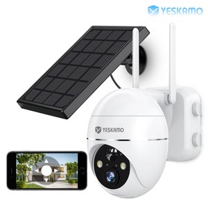 YESKAMO 예스카모 300만화소 실내외용 태양광패널 배터리형 무선 CCTV 카메라, 화이트 세트