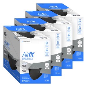 에어피트 KF94 방역마스크 새부리형 2단접이 소형 (개별포장), 검정색, 4개, 25매입