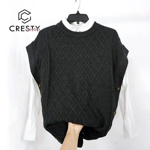 CRESTY 여성용 라운드넥 아가일 레이어드 니트 조끼