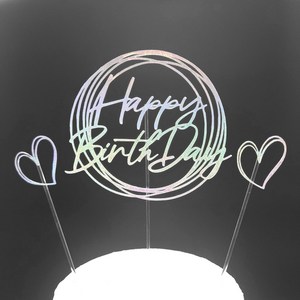 [꿀잠토퍼] HappyBithDay+하트픽2 생일토퍼 기념일토퍼 파티용품 생일축하토퍼, 홀로그램