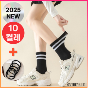 온더밸류 여성 패션 양말 중목 스트라이프 10켤레 세트