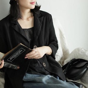 COBOTOR 여성 면마 자켓 심플 무지 봄 여름 가을 여자 긴팔 재킷 상의 2023 women linen jacket XK0438