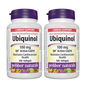 webbe natuals 웨버네추럴스 유비퀴놀 Ubiquinol 코큐텐 100mg 100 소프트젤-2병 (캐나다 직배송), 2개, 256g