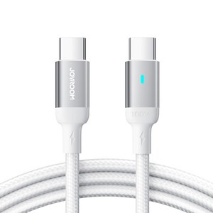 [1년 무상 A/S] 아이베리 LED 라이팅 C to C타입 PD 100W 고속 충전케이블, 화이트, 1.2m, 1개